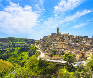 Matera ancient town i Sassi, Unesco site landmark. Basilicata, Italy.